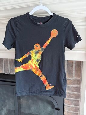 Jordan Kids' Black T-Shirt with Orange Tie-Dye Jumpman Graphic
